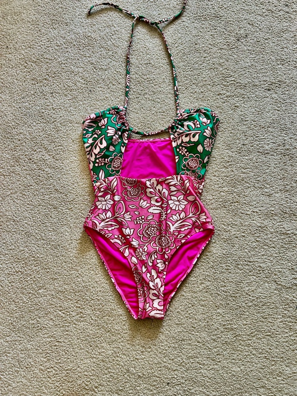 Women’s Floral One-Piece Swimsuit in Pink and Green